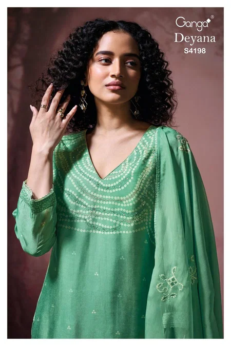 Deyana 4198 By Ganga Bemberg Russian Silk Surat Salwar Suits Wholesale Market
